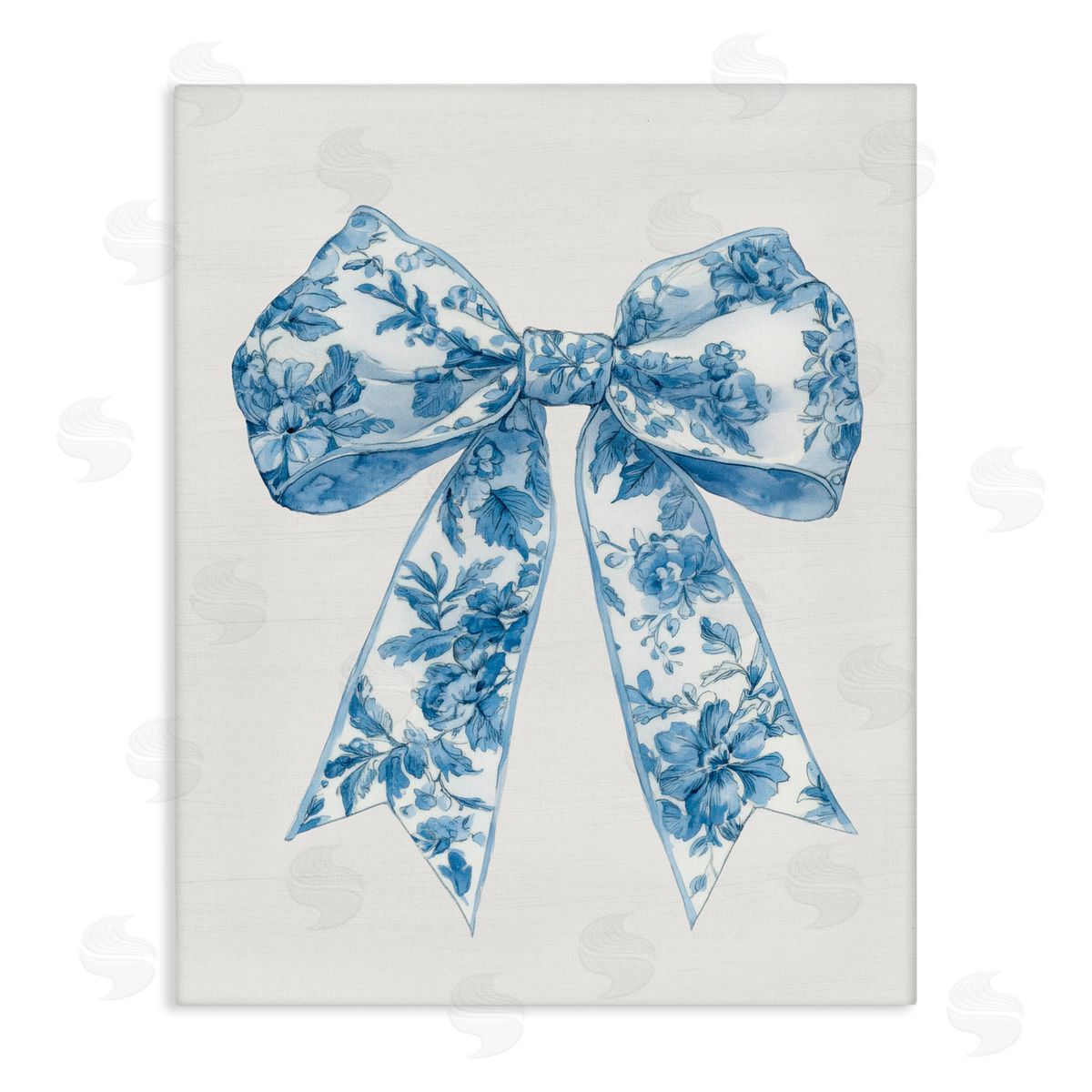 Lettered and Lined Soft Delicate Toile Bow Stretched Canvas Wall Art Print