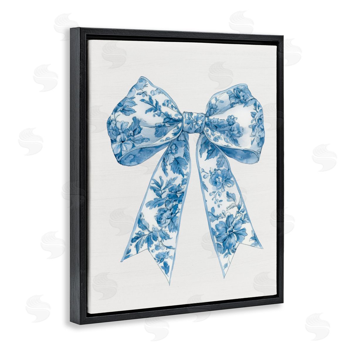 Lettered and Lined Soft Delicate Toile Bow Black Floating Frame Canvas Wall Art Print