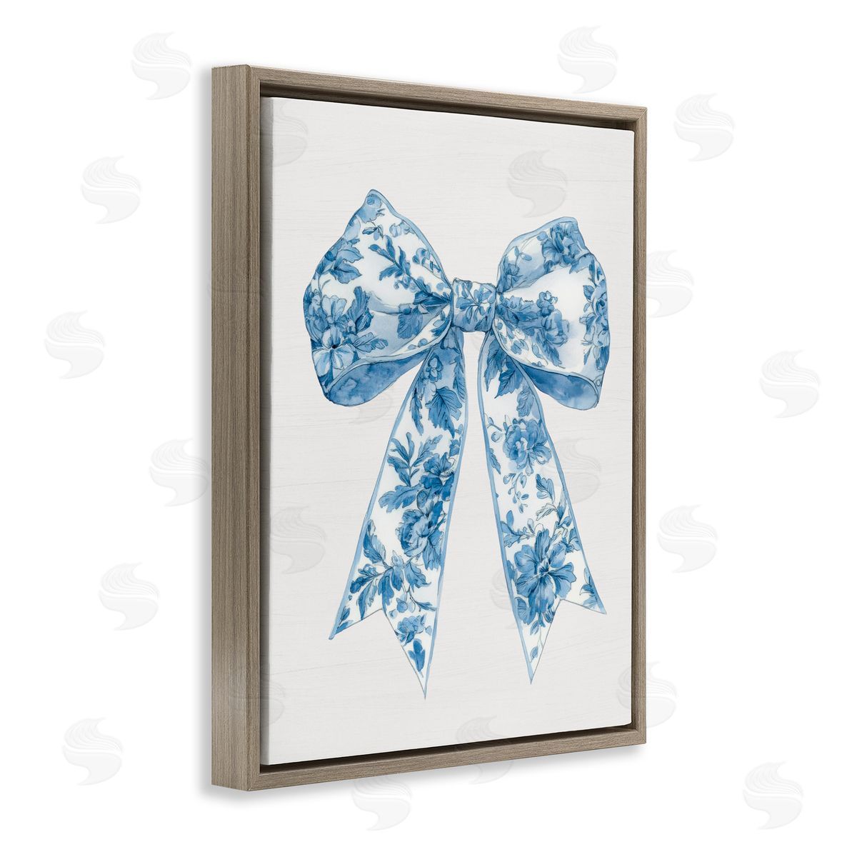 Lettered and Lined Soft Delicate Toile Bow Brown Floating Frame Canvas Wall Art Print