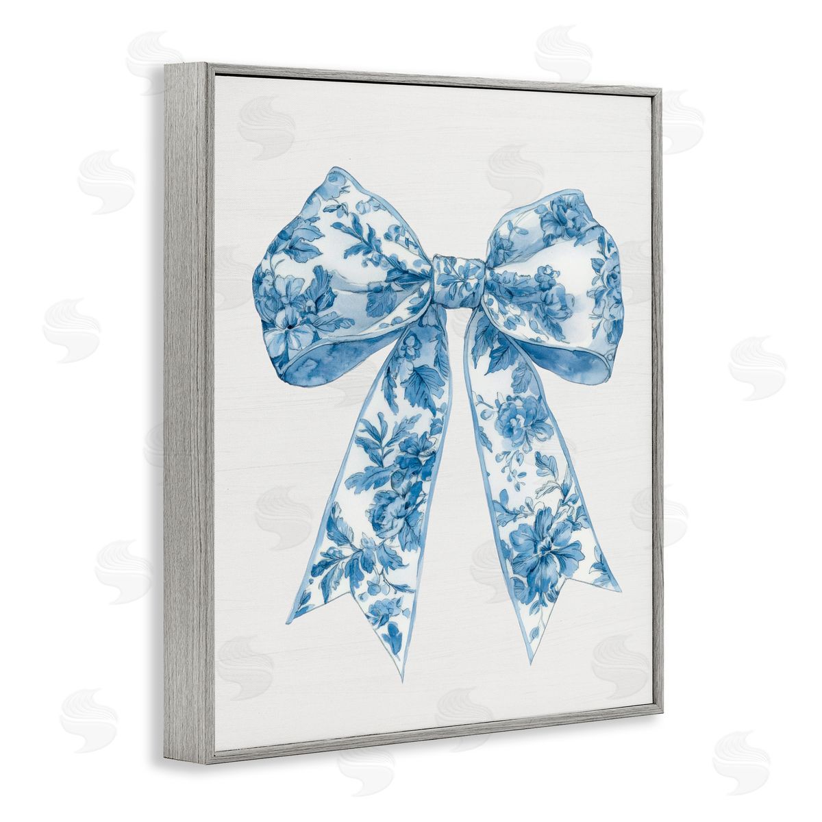 Lettered and Lined Soft Delicate Toile Bow Gray Framed Giclee Print Wall Art