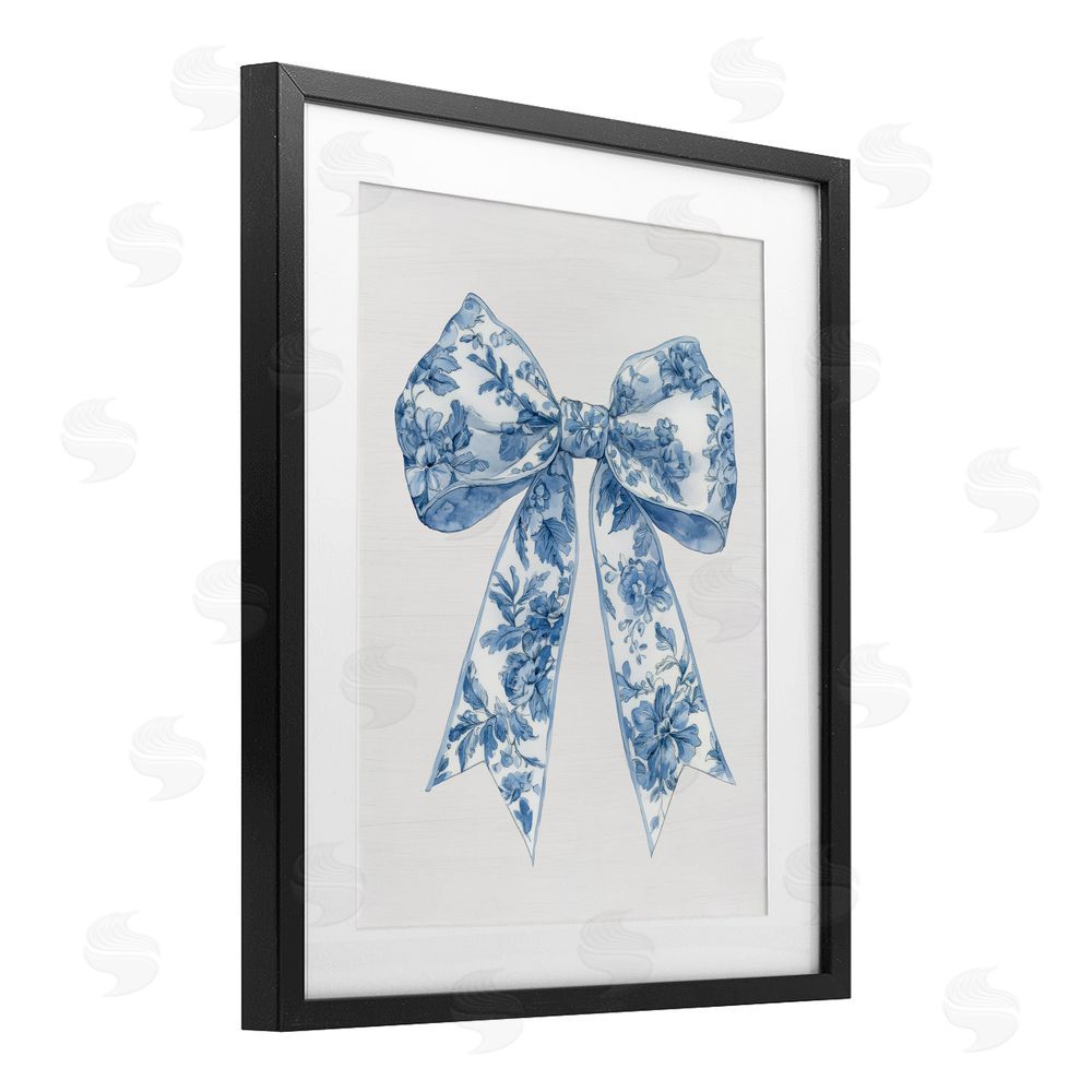 Lettered and Lined Soft Delicate Toile Bow Black Framed Print Under Glass Wall Art