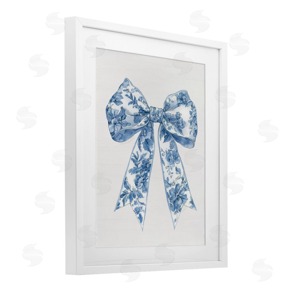 Lettered and Lined Soft Delicate Toile Bow White Framed Print Under Glass Wall Art