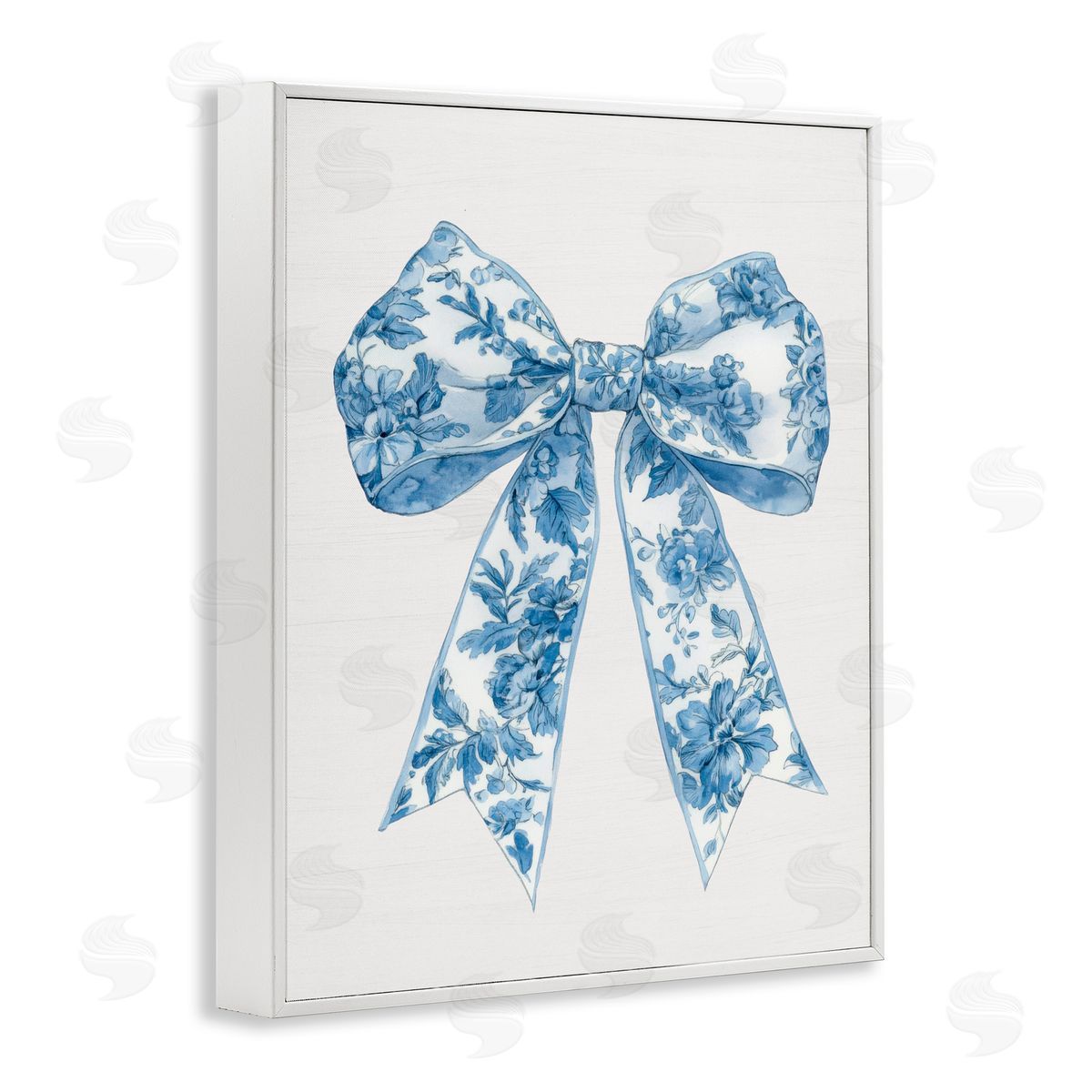 Lettered and Lined Soft Delicate Toile Bow White Framed Giclee Print Wall Art