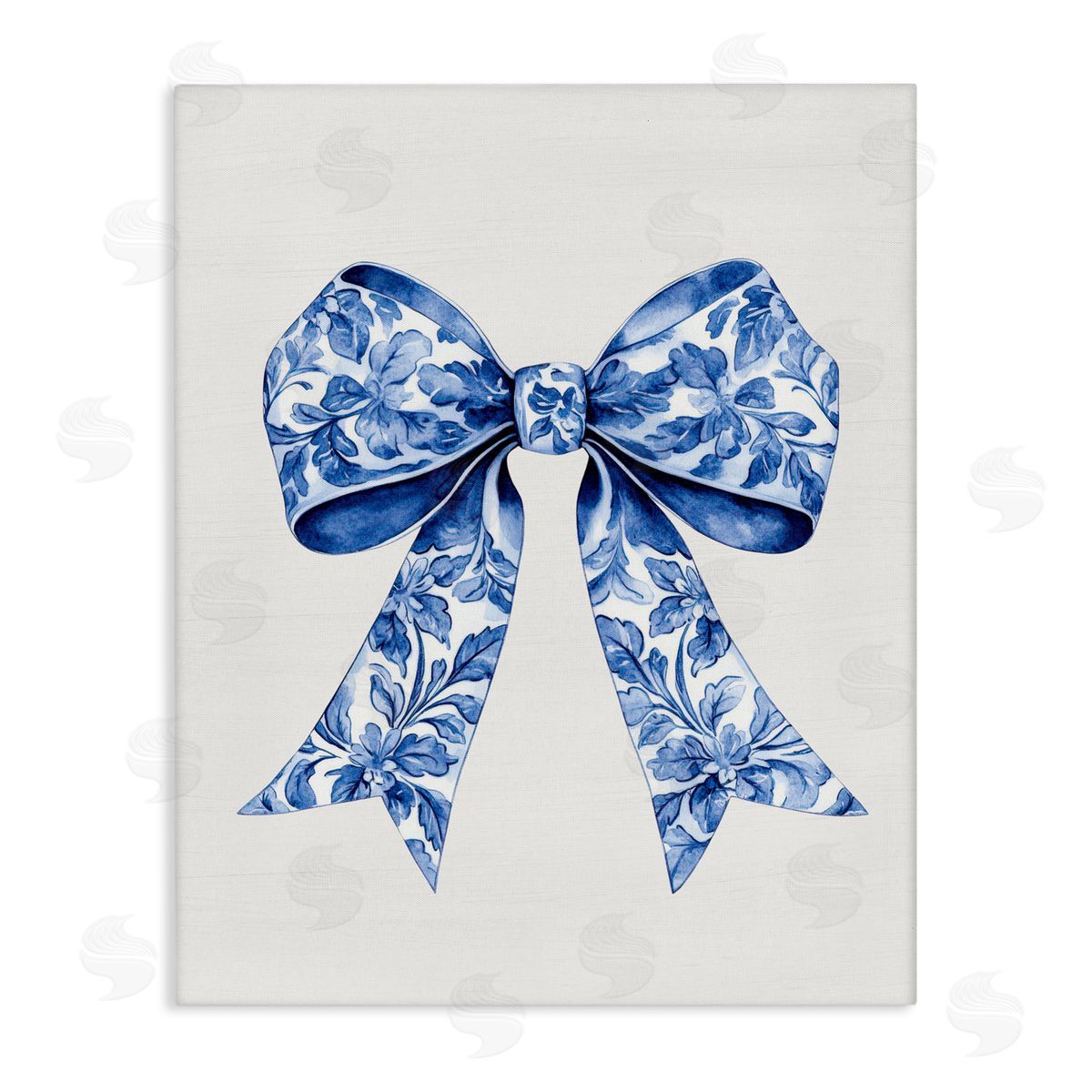 Lettered and Lined Vintage Toile Flower Ribbon Stretched Canvas Wall Art Print