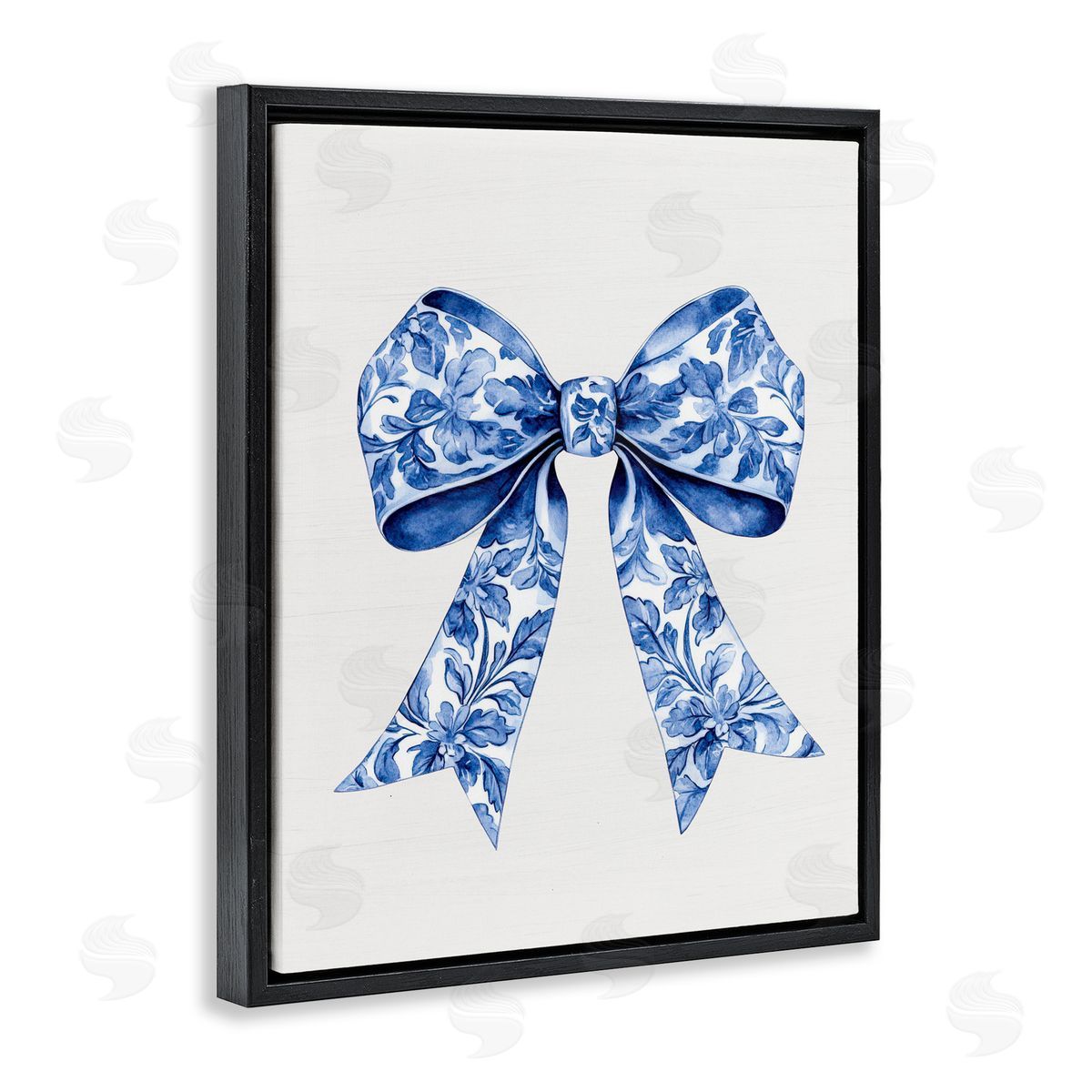 Lettered and Lined Vintage Toile Flower Ribbon Black Floating Frame Canvas Wall Art Print