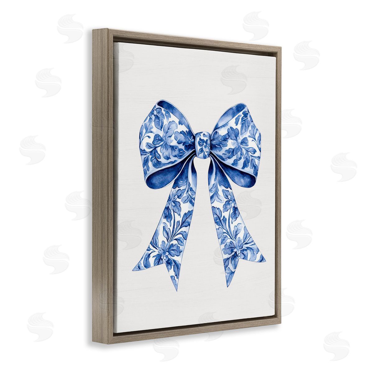 Lettered and Lined Vintage Toile Flower Ribbon Brown Floating Frame Canvas Wall Art Print