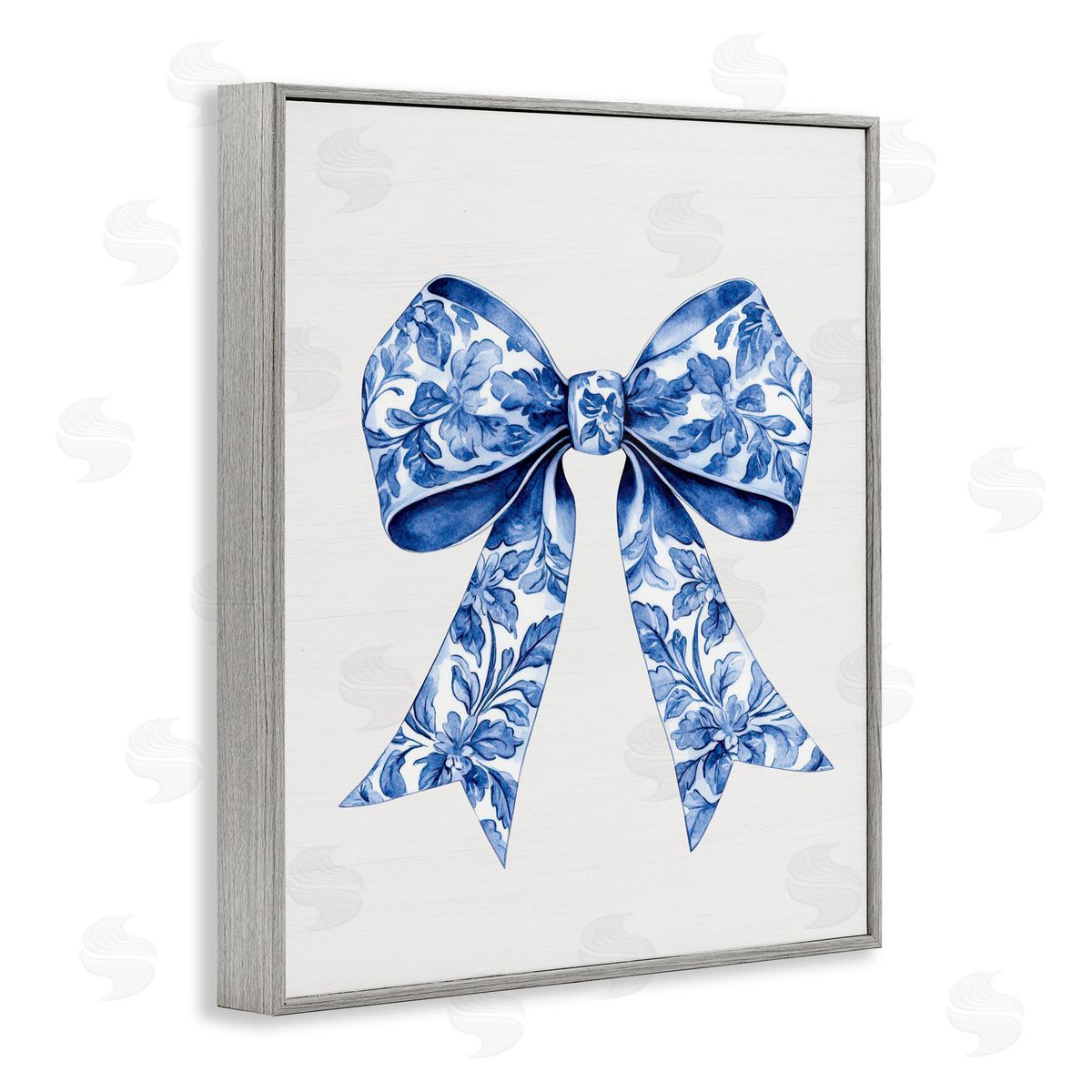 Lettered and Lined Vintage Toile Flower Ribbon Gray Framed Giclee Print Wall Art