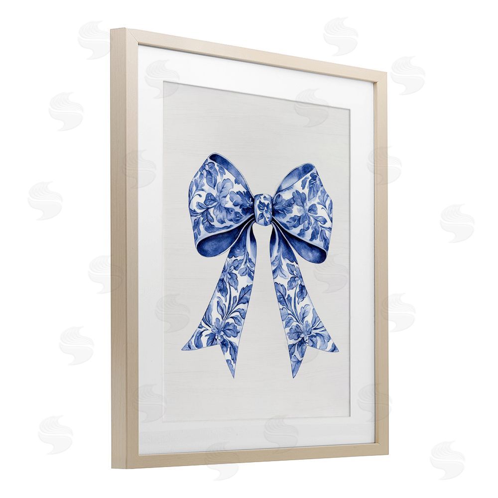 Lettered and Lined Vintage Toile Flower Ribbon Brown Framed Print Under Glass Wall Art