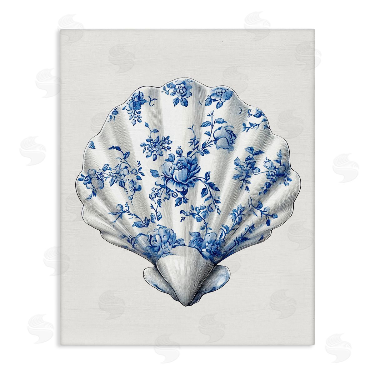 Lettered and Lined Funky Toile Seashell Stretched Canvas Wall Art Print