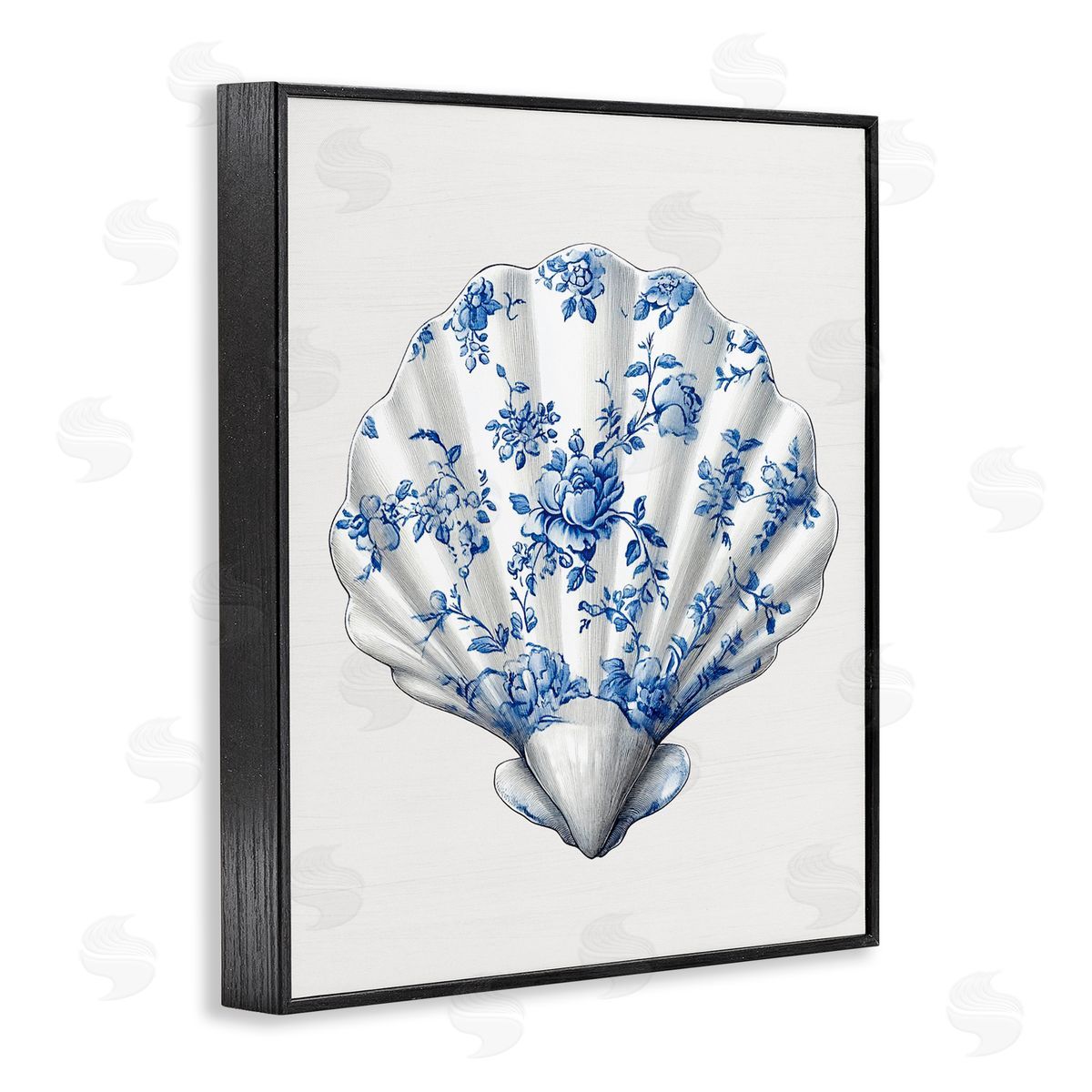 Lettered and Lined Funky Toile Seashell Black Framed Giclee Print Wall Art