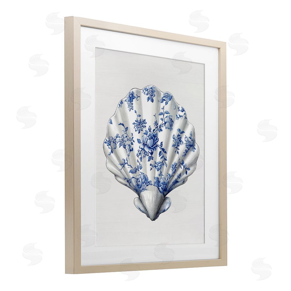 Lettered and Lined Funky Toile Seashell Brown Framed Print Under Glass Wall Art