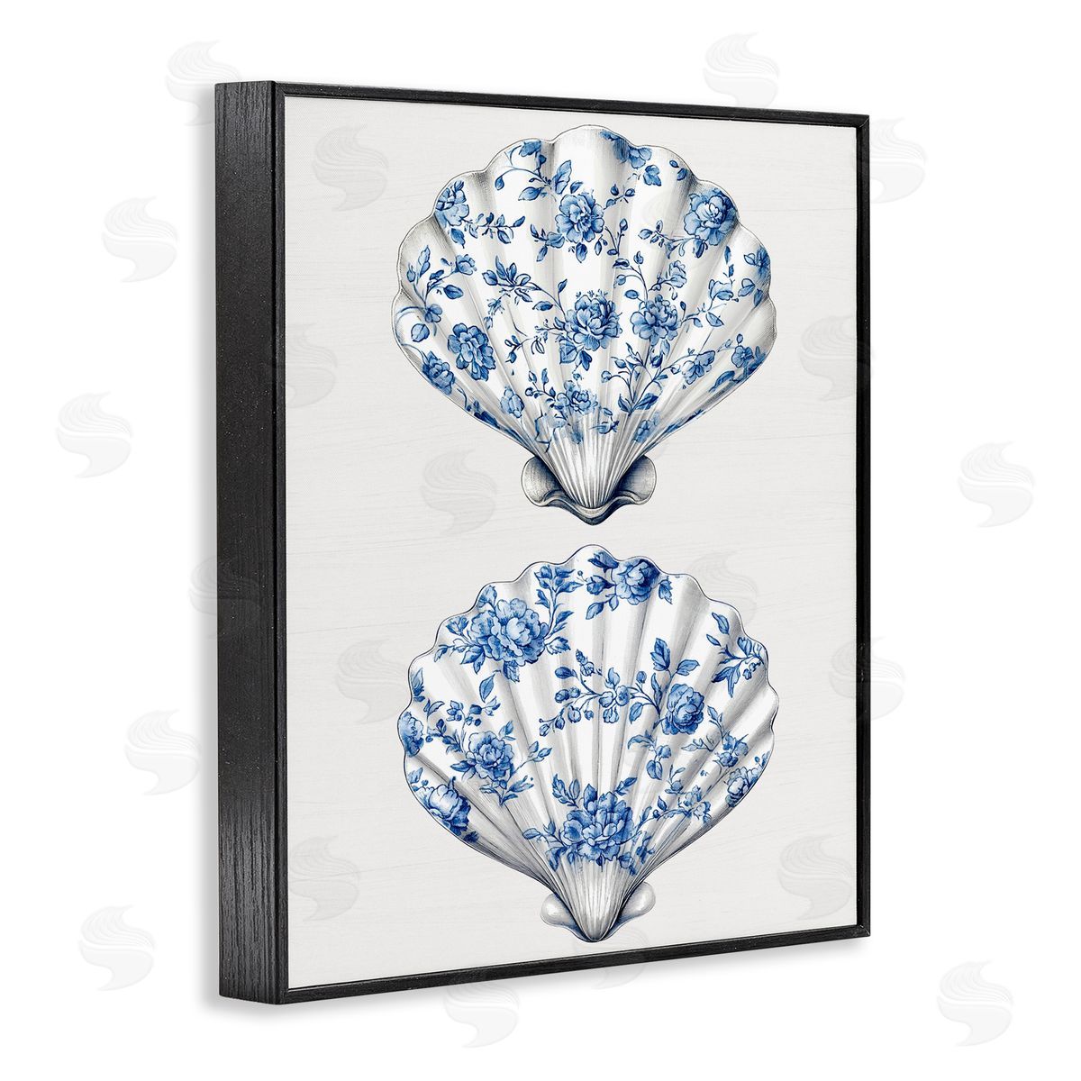 Lettered and Lined Delicate Toile Seashells Black Framed Giclee Print Wall Art