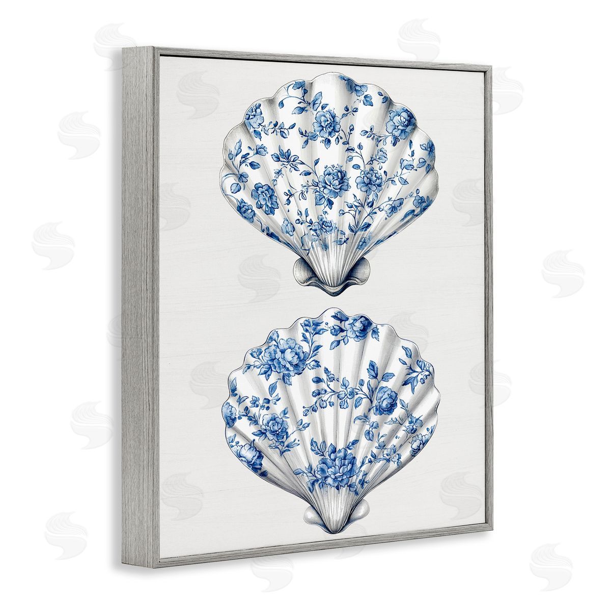 Lettered and Lined Delicate Toile Seashells Gray Framed Giclee Print Wall Art