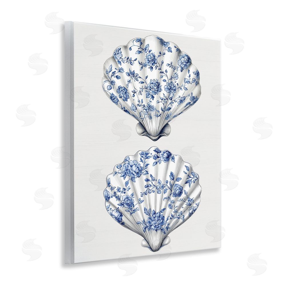 Lettered and Lined Delicate Toile Seashells Wooden Wall Plaque Art Print