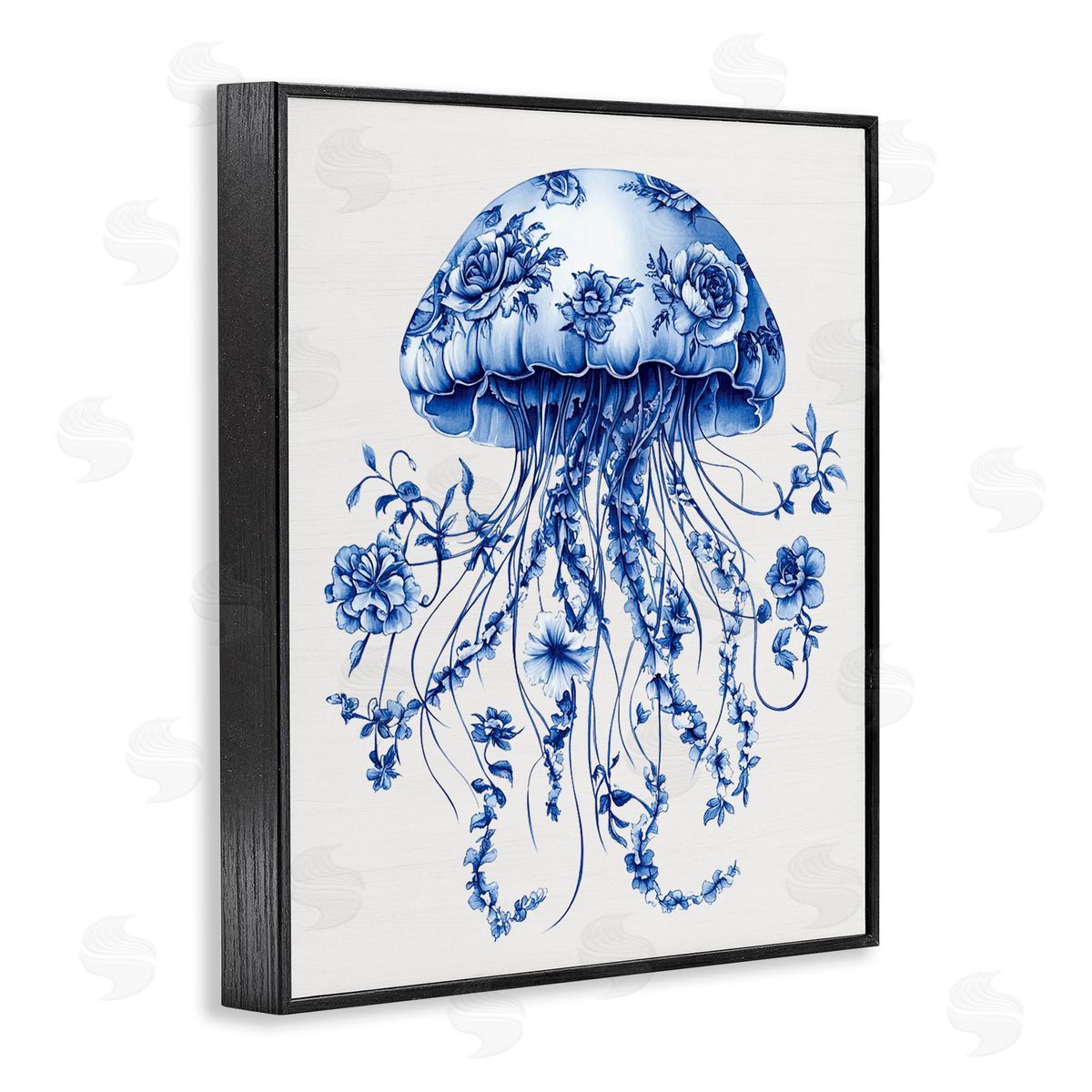 Lettered and Lined Funky Vintage Toile Jellyfish Black Framed Giclee Print Wall Art