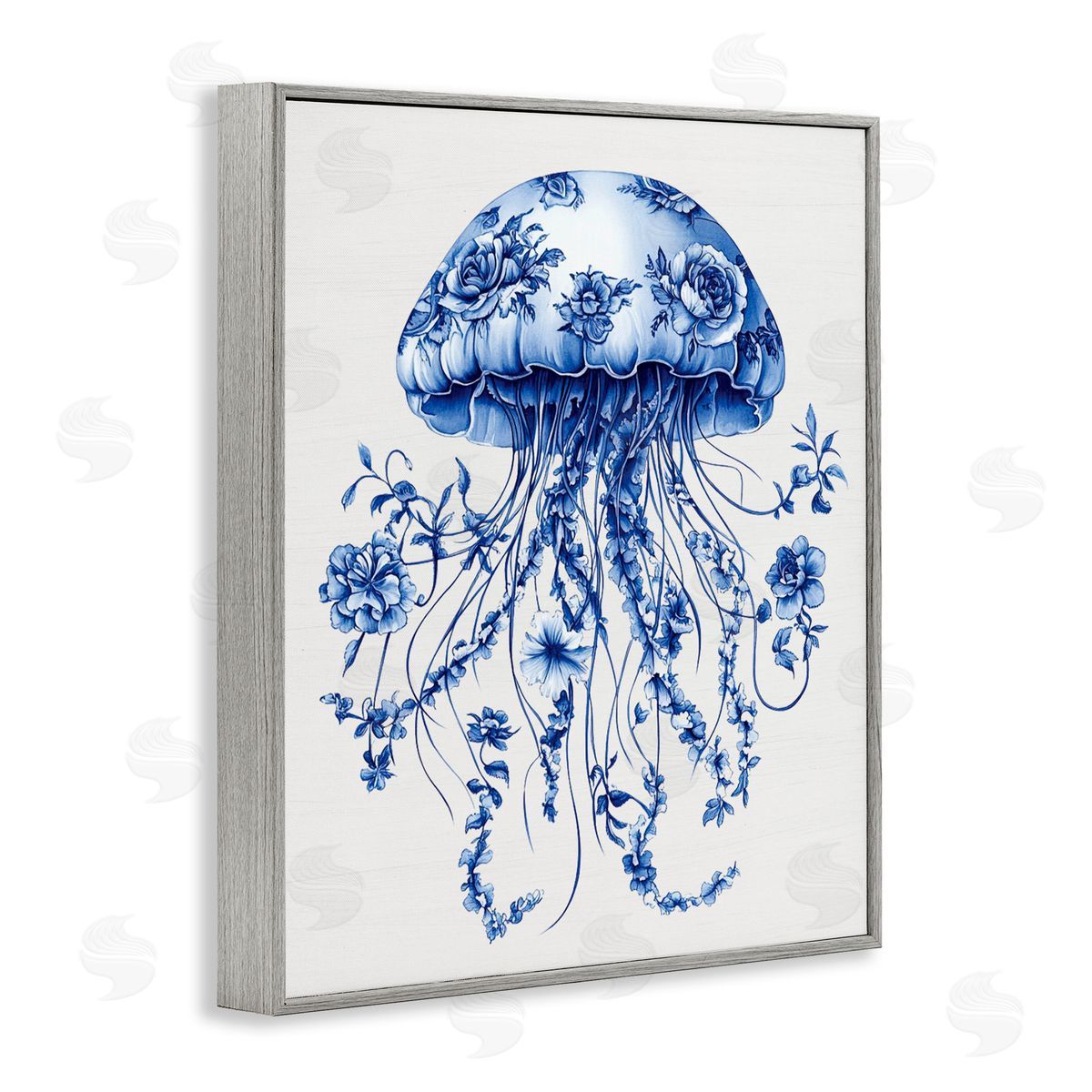 Lettered and Lined Funky Vintage Toile Jellyfish Gray Framed Giclee Print Wall Art