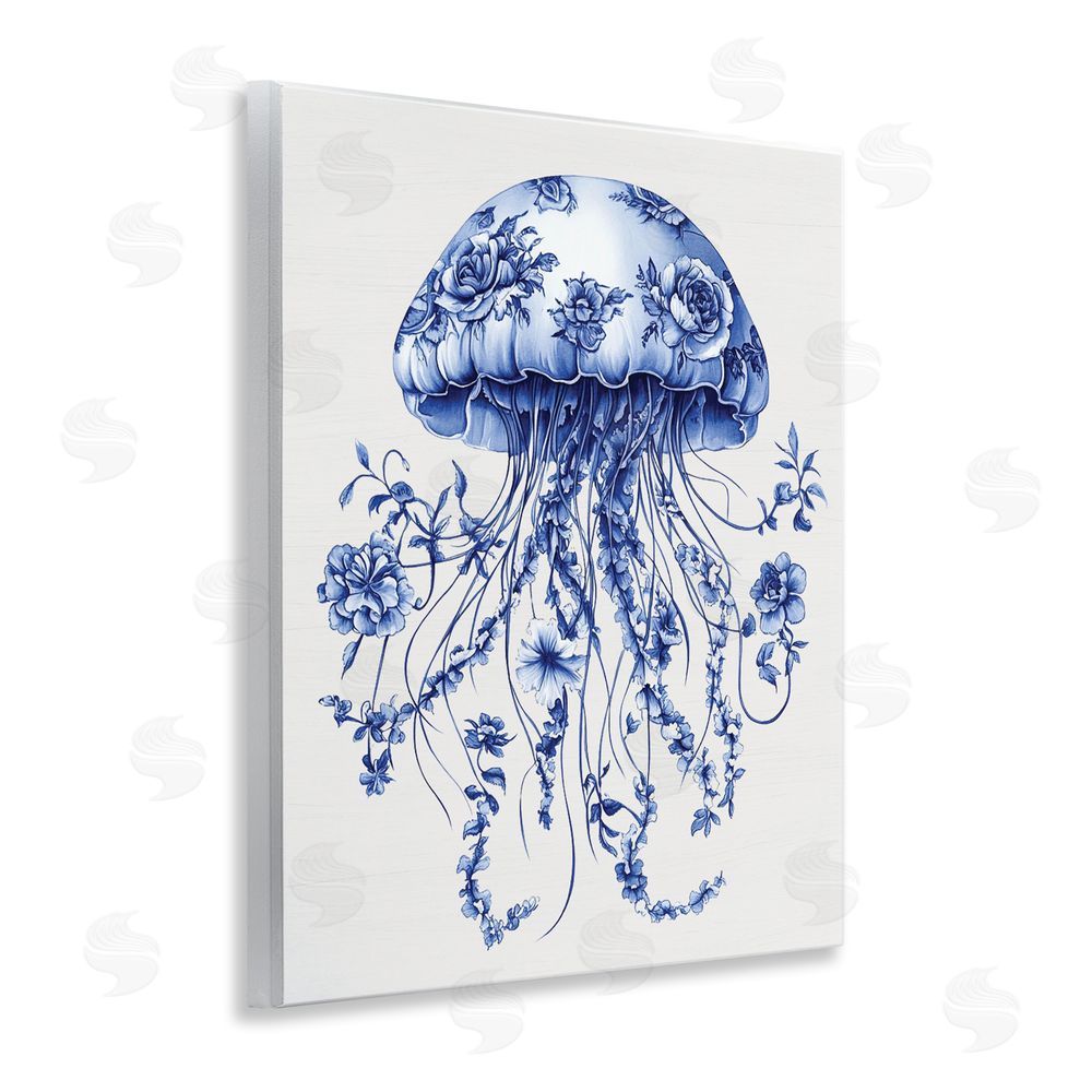 Lettered and Lined Funky Vintage Toile Jellyfish Wooden Wall Plaque Art Print