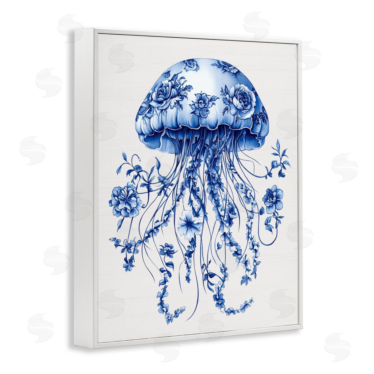 Lettered and Lined Funky Vintage Toile Jellyfish White Framed Giclee Print Wall Art