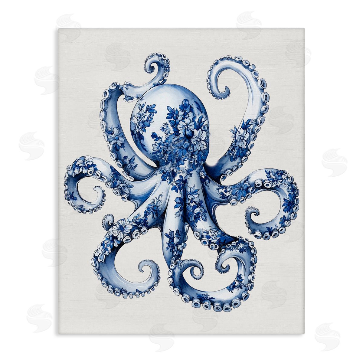 Lettered and Lined Funky Toile Octopus Stretched Canvas Wall Art Print