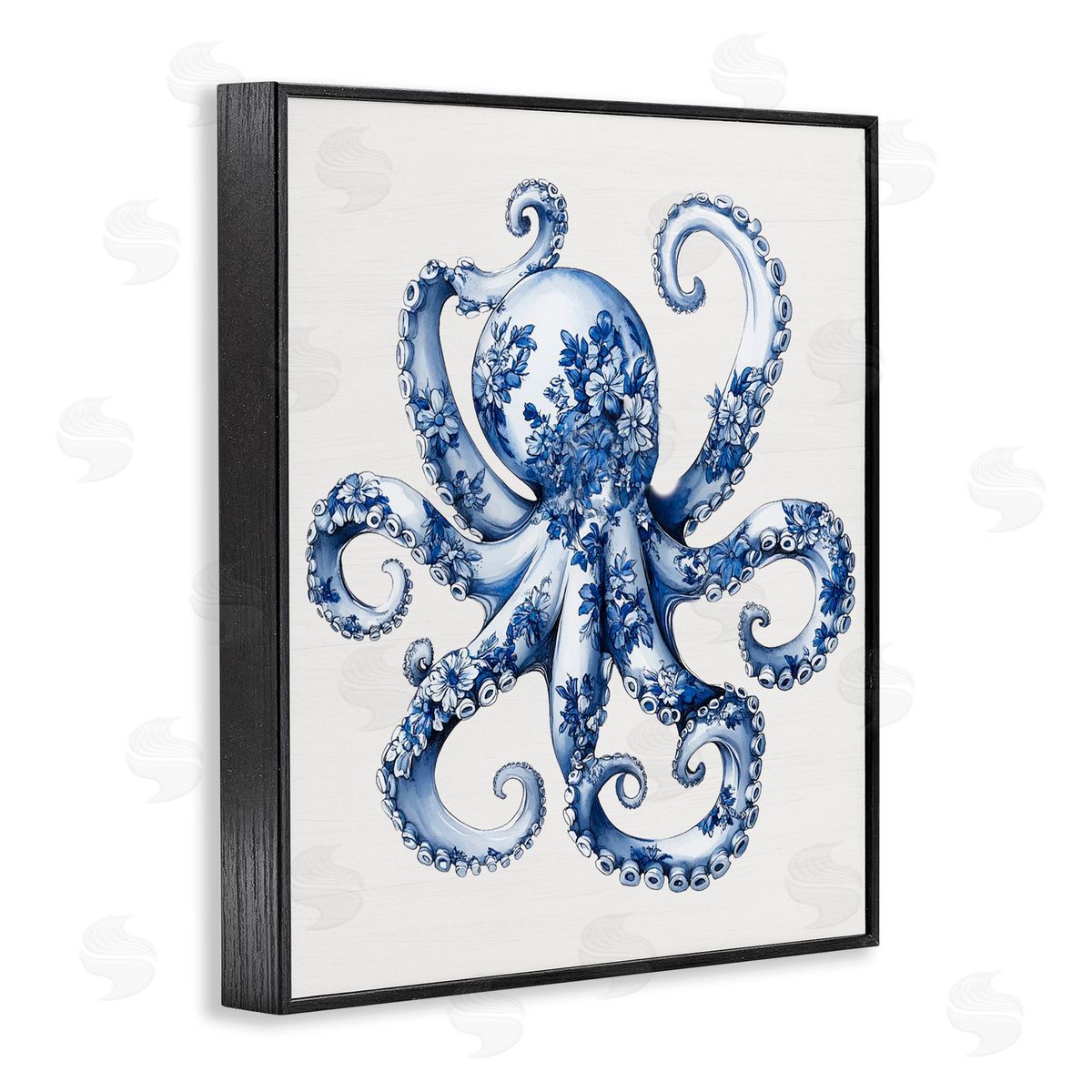 Lettered and Lined Funky Toile Octopus Black Framed Giclee Print Wall Art