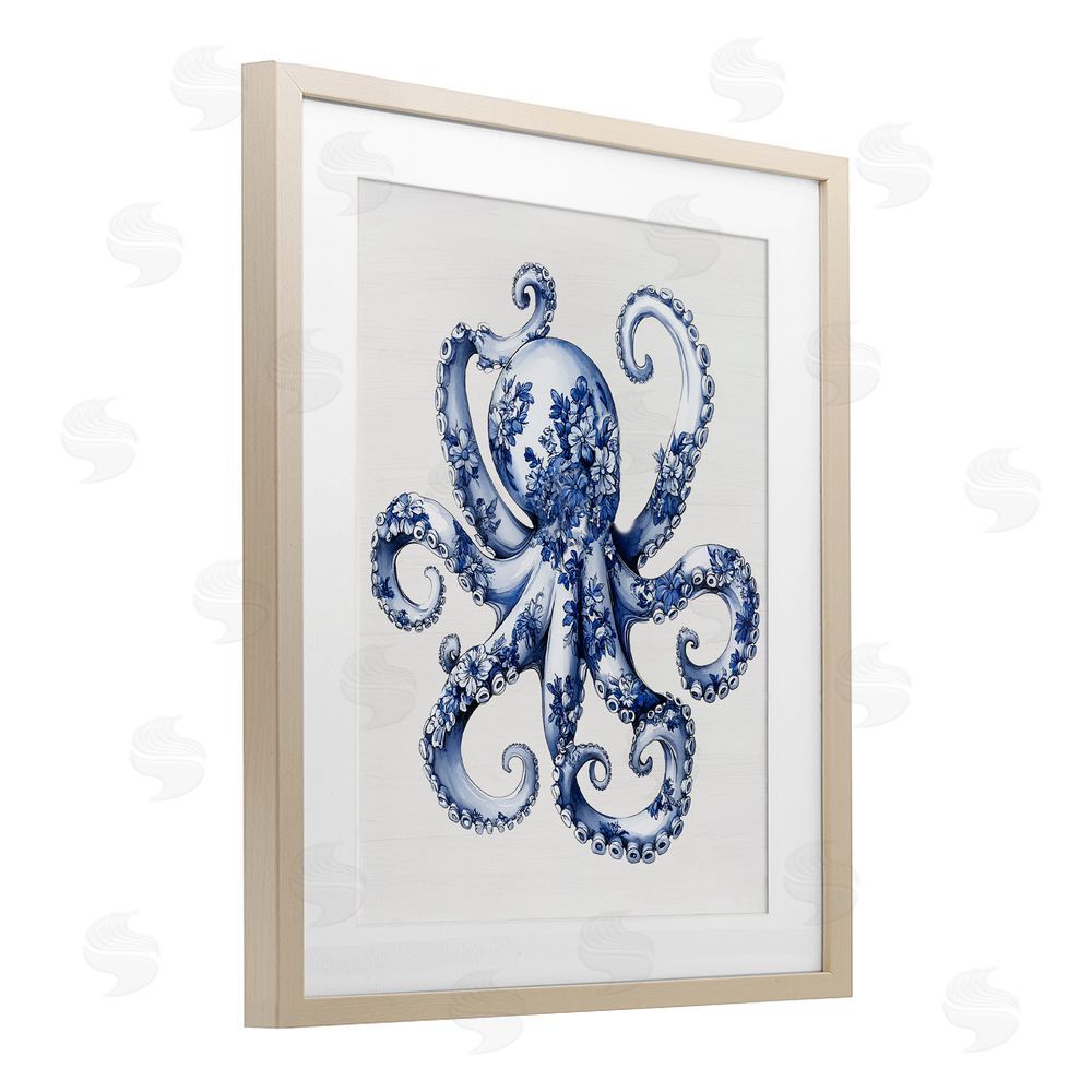 Lettered and Lined Funky Toile Octopus Brown Framed Print Under Glass Wall Art