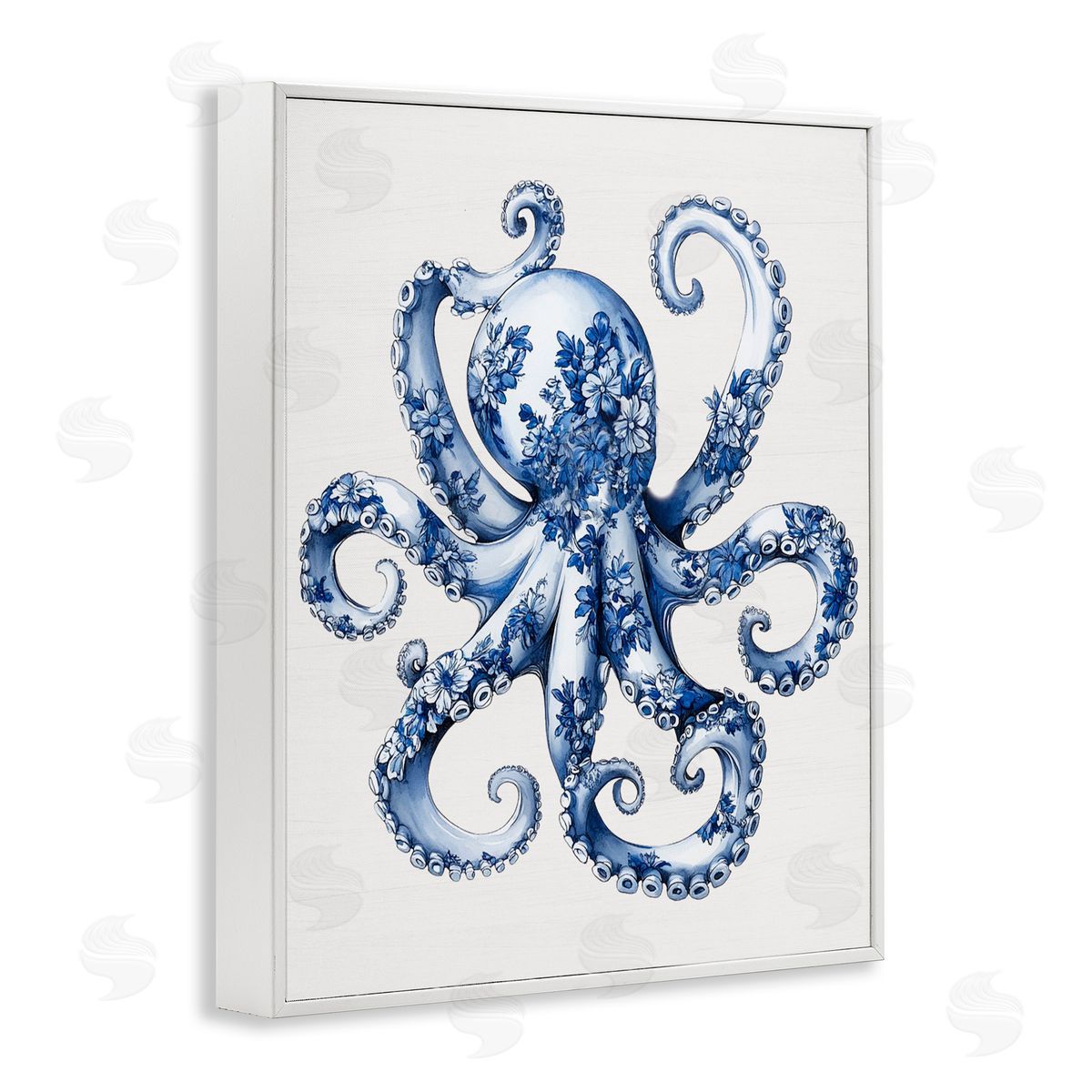 Lettered and Lined Funky Toile Octopus White Framed Giclee Print Wall Art