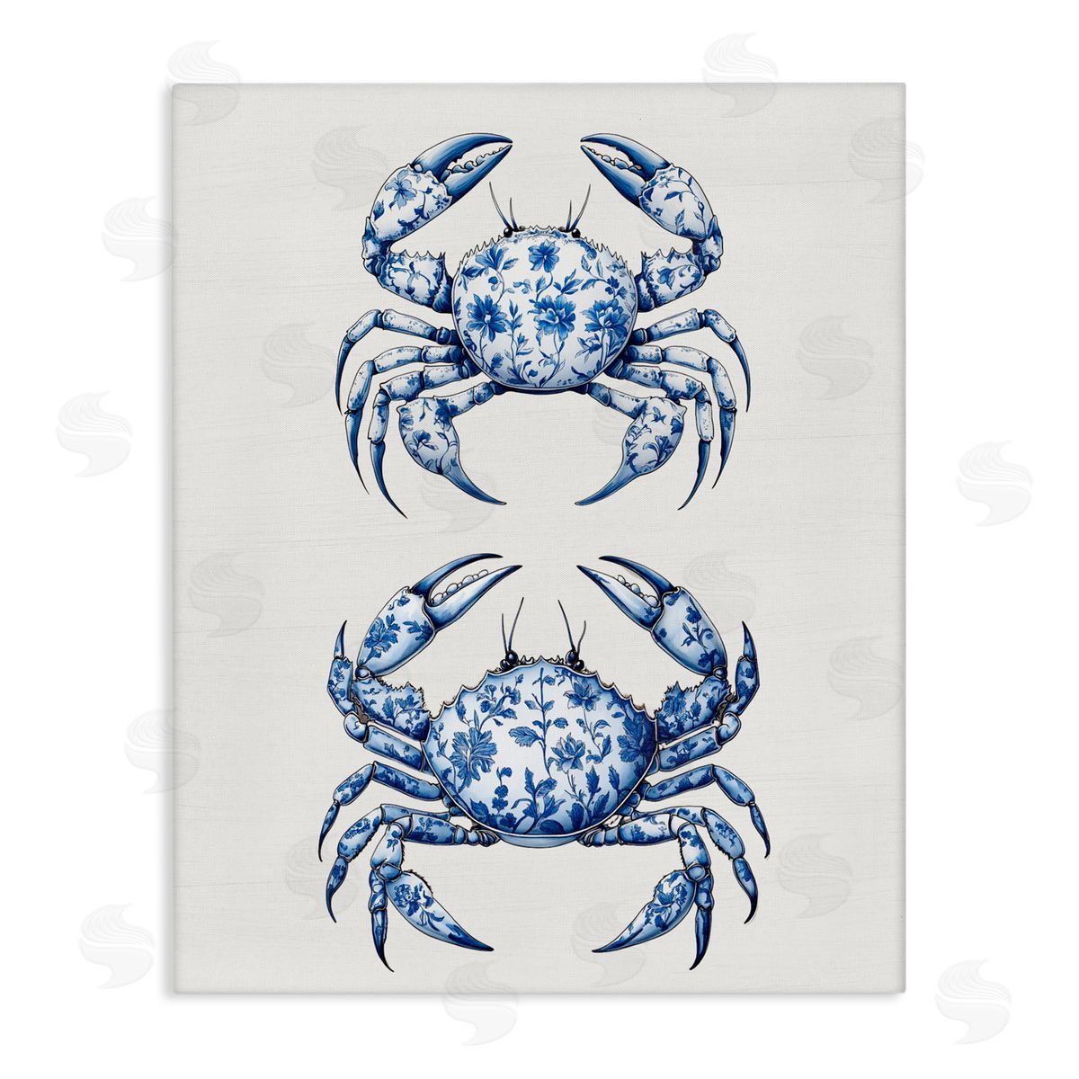 Lettered and Lined Vintage Toile Crabs Stretched Canvas Wall Art Print