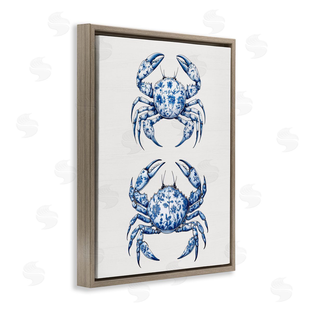 Lettered and Lined Vintage Toile Crabs Brown Floating Frame Canvas Wall Art Print
