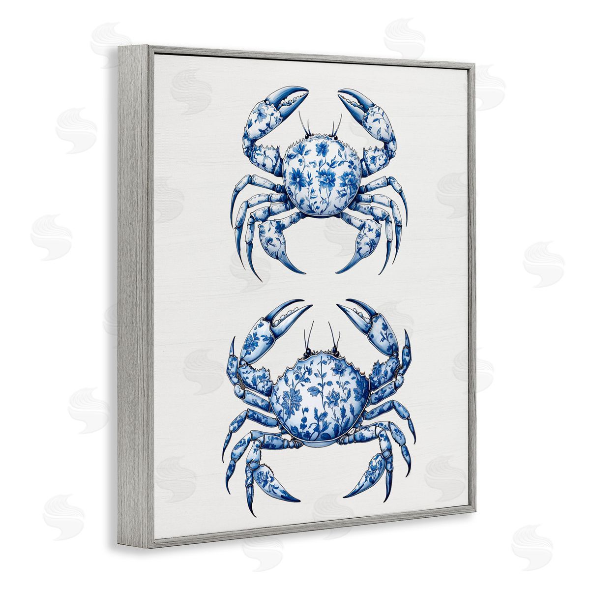 Lettered and Lined Vintage Toile Crabs Gray Framed Giclee Print Wall Art
