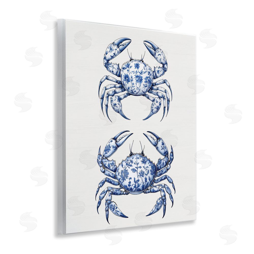Lettered and Lined Vintage Toile Crabs Wooden Wall Plaque Art Print