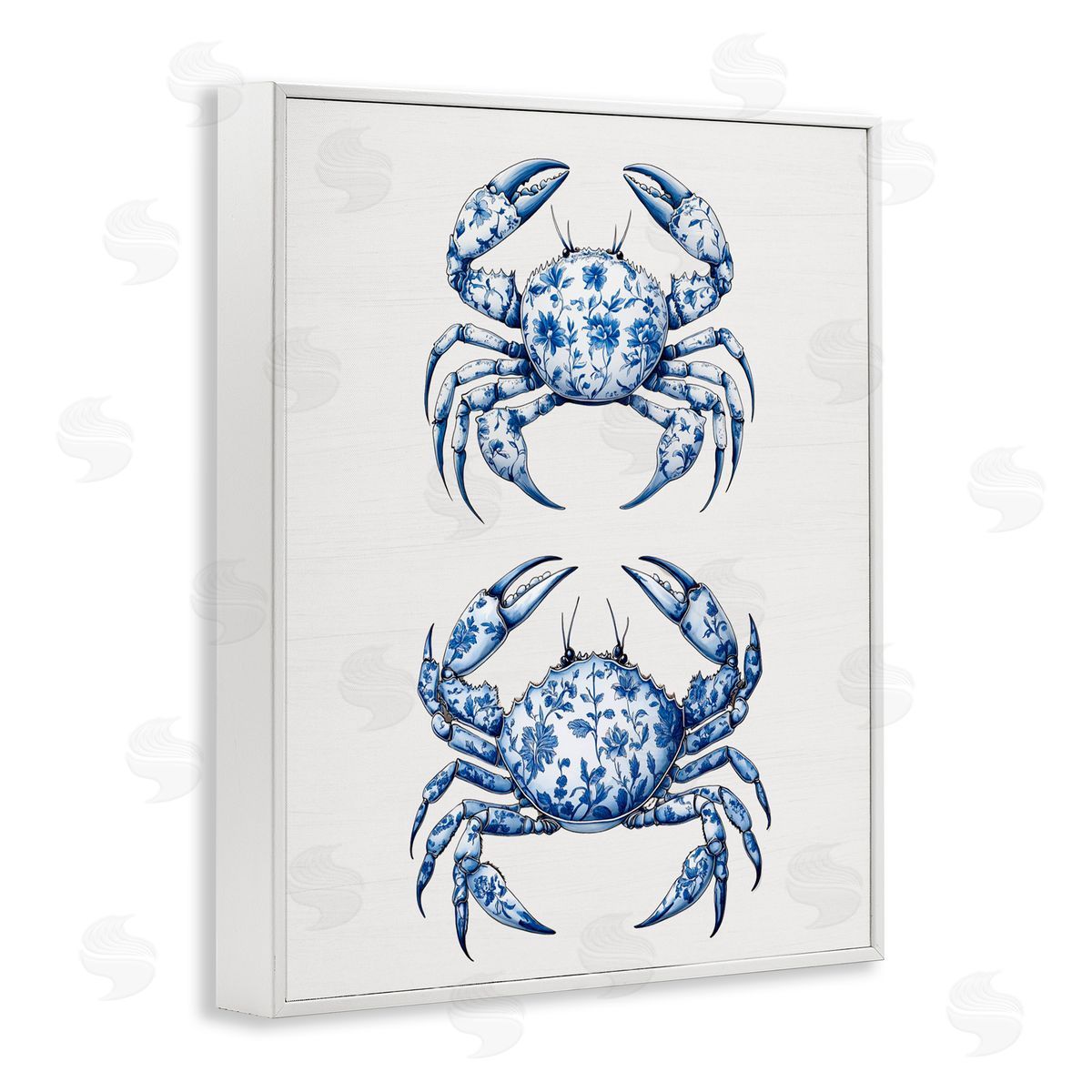 Lettered and Lined Vintage Toile Crabs White Framed Giclee Print Wall Art