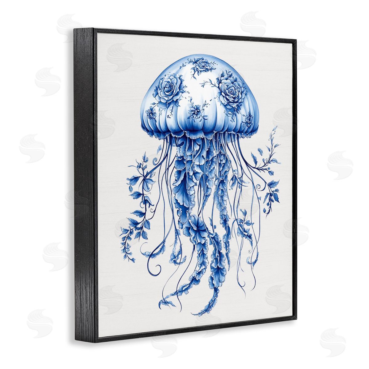 Lettered and Lined Funky Toile Jellyfish Black Framed Giclee Print Wall Art
