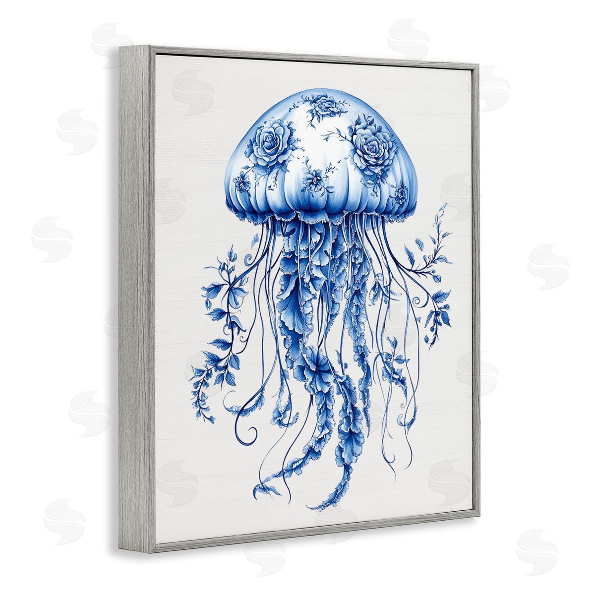 Lettered and Lined Funky Toile Jellyfish Gray Framed Giclee Print Wall Art