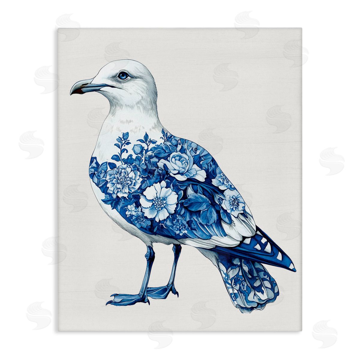 Lettered and Lined Funky Toile Seagull Stretched Canvas Wall Art Print