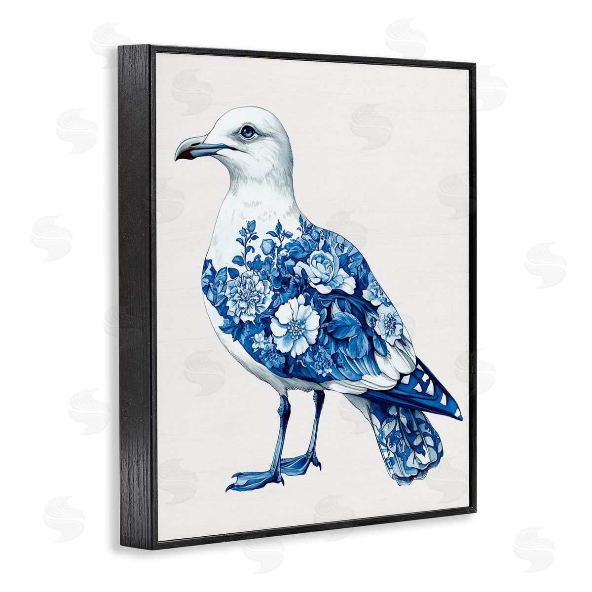Lettered and Lined Funky Toile Seagull Black Framed Giclee Print Wall Art