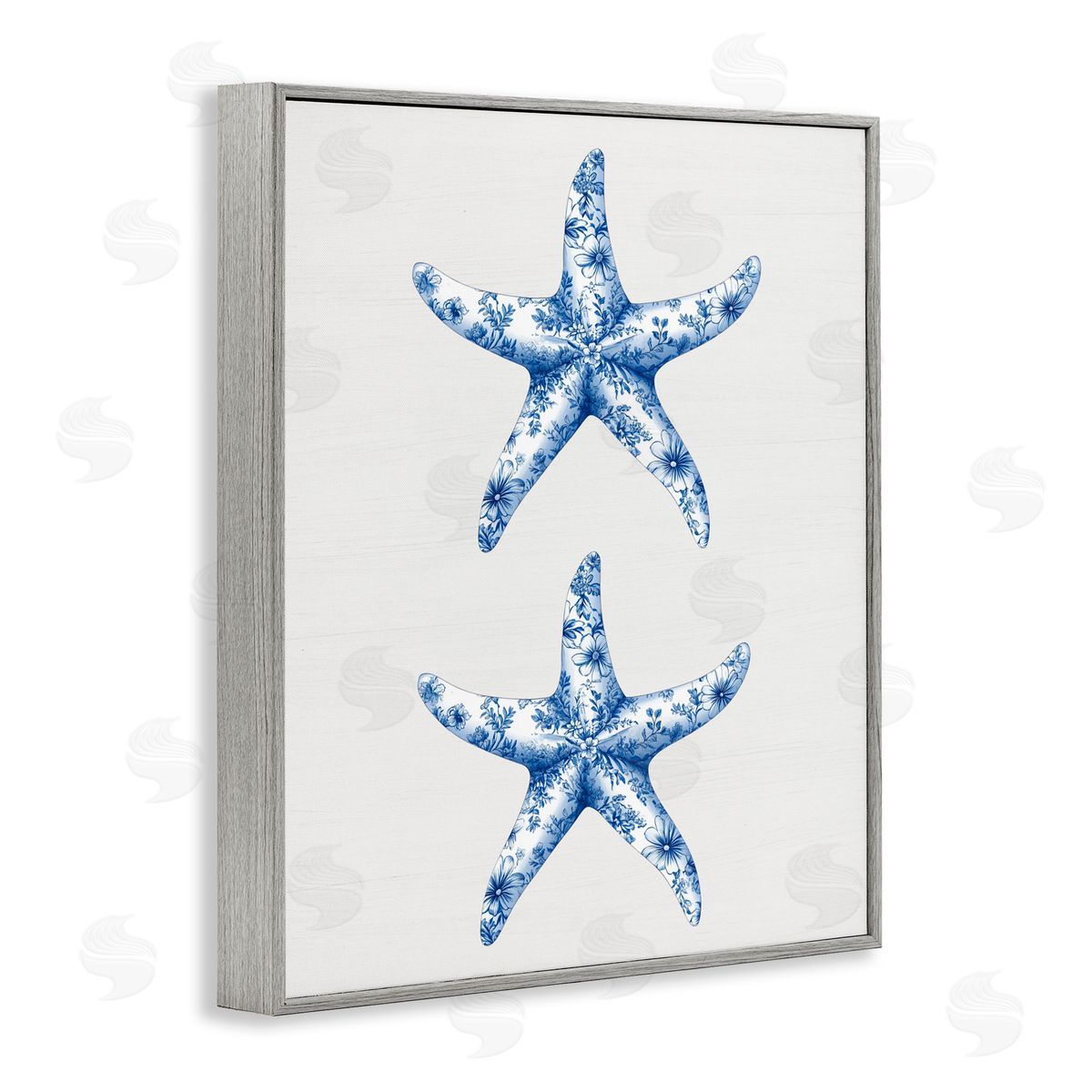 Lettered and Lined Vintage Toile Starfish Gray Framed Giclee Print Wall Art