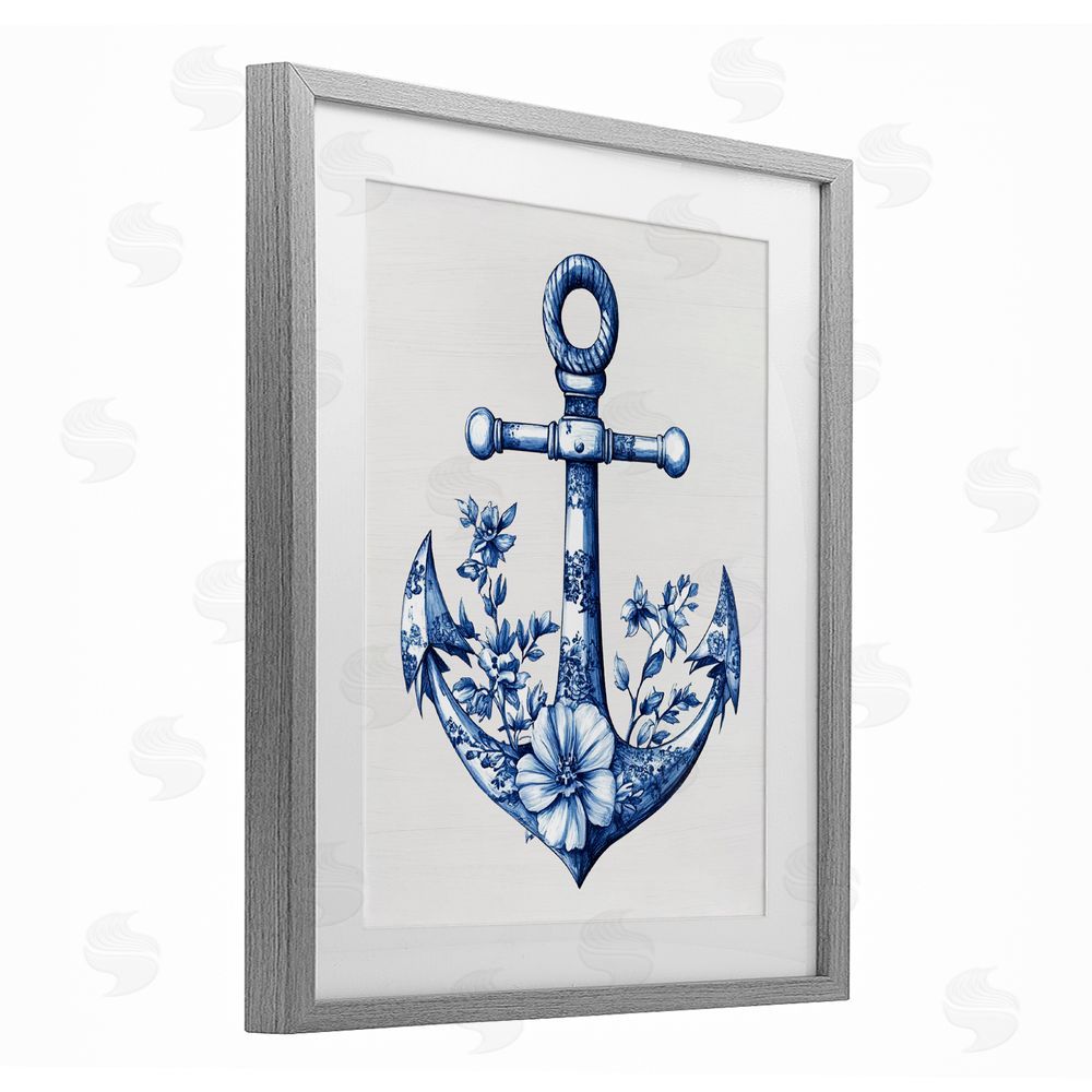 Lettered and Lined Toile Patterned Anchor Gray Framed Print Under Glass Wall Art