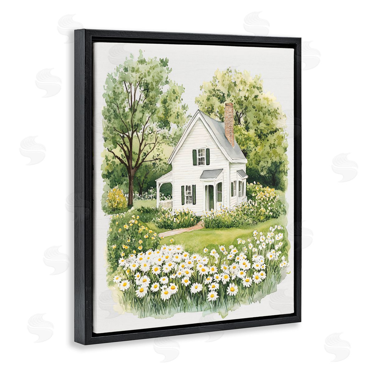 Lettered and Lined Quaint Countryside Cottage Garden Black Floating Frame Canvas Wall Art Print