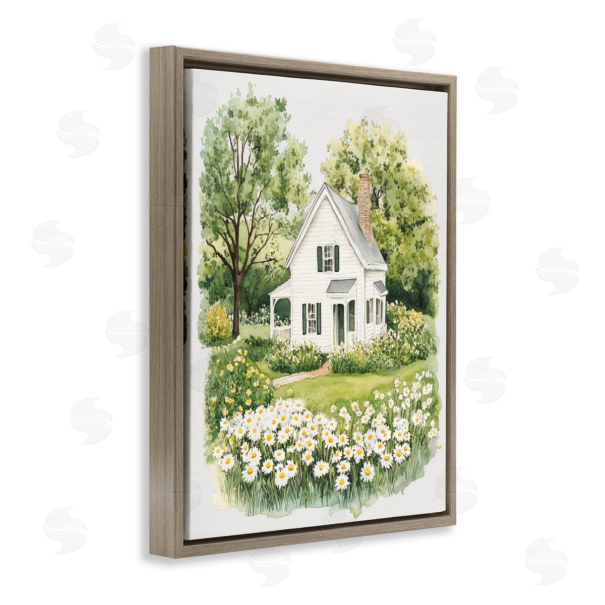 Lettered and Lined Quaint Countryside Cottage Garden Brown Floating Frame Canvas Wall Art Print