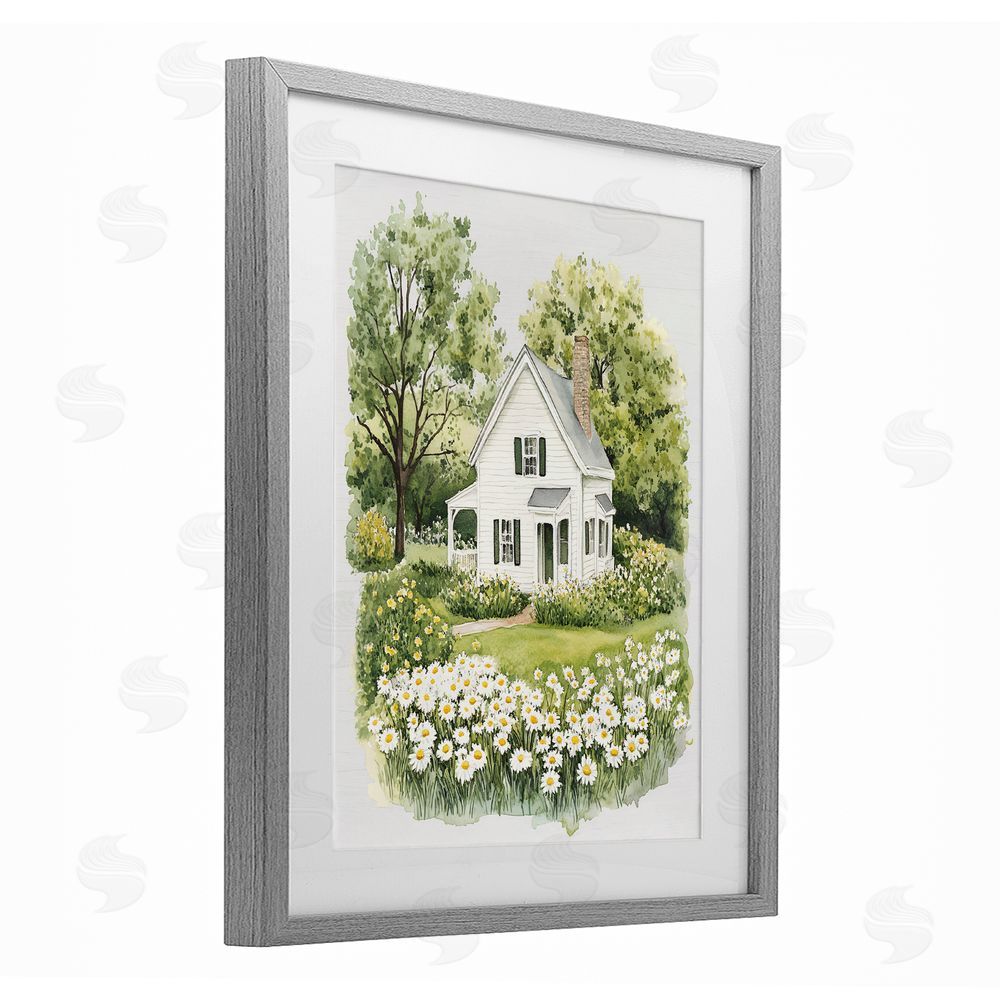Lettered and Lined Quaint Countryside Cottage Garden Gray Framed Print Under Glass Wall Art