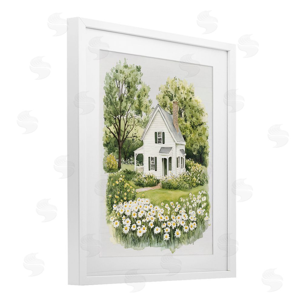 Lettered and Lined Quaint Countryside Cottage Garden White Framed Print Under Glass Wall Art