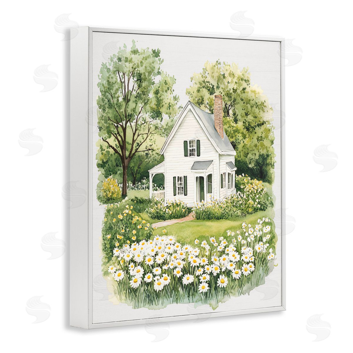 Lettered and Lined Quaint Countryside Cottage Garden White Framed Giclee Print Wall Art