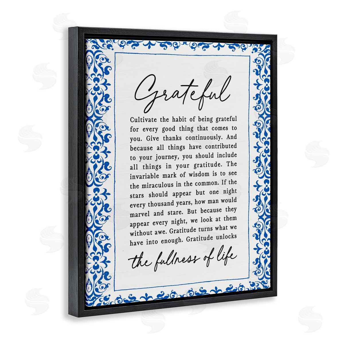 Lettered and Lined Gratitude Unlocks Fullness Of Life Black Floating Frame Canvas Wall Art Print