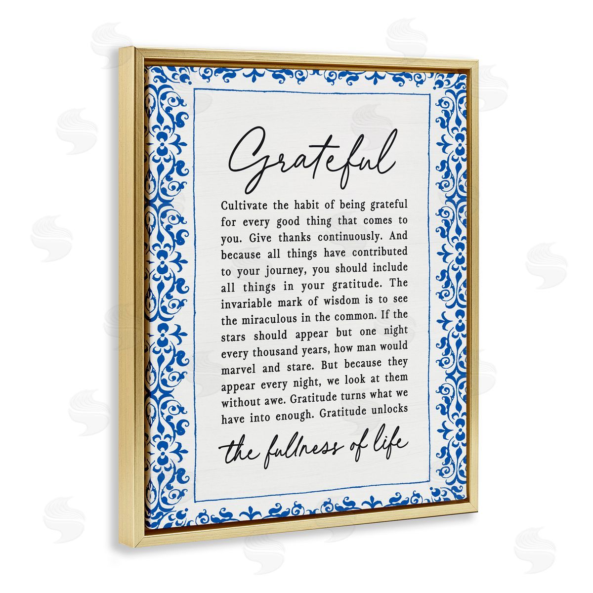 Lettered and Lined Gratitude Unlocks Fullness Of Life Gold Floating Frame Canvas Wall Art Print