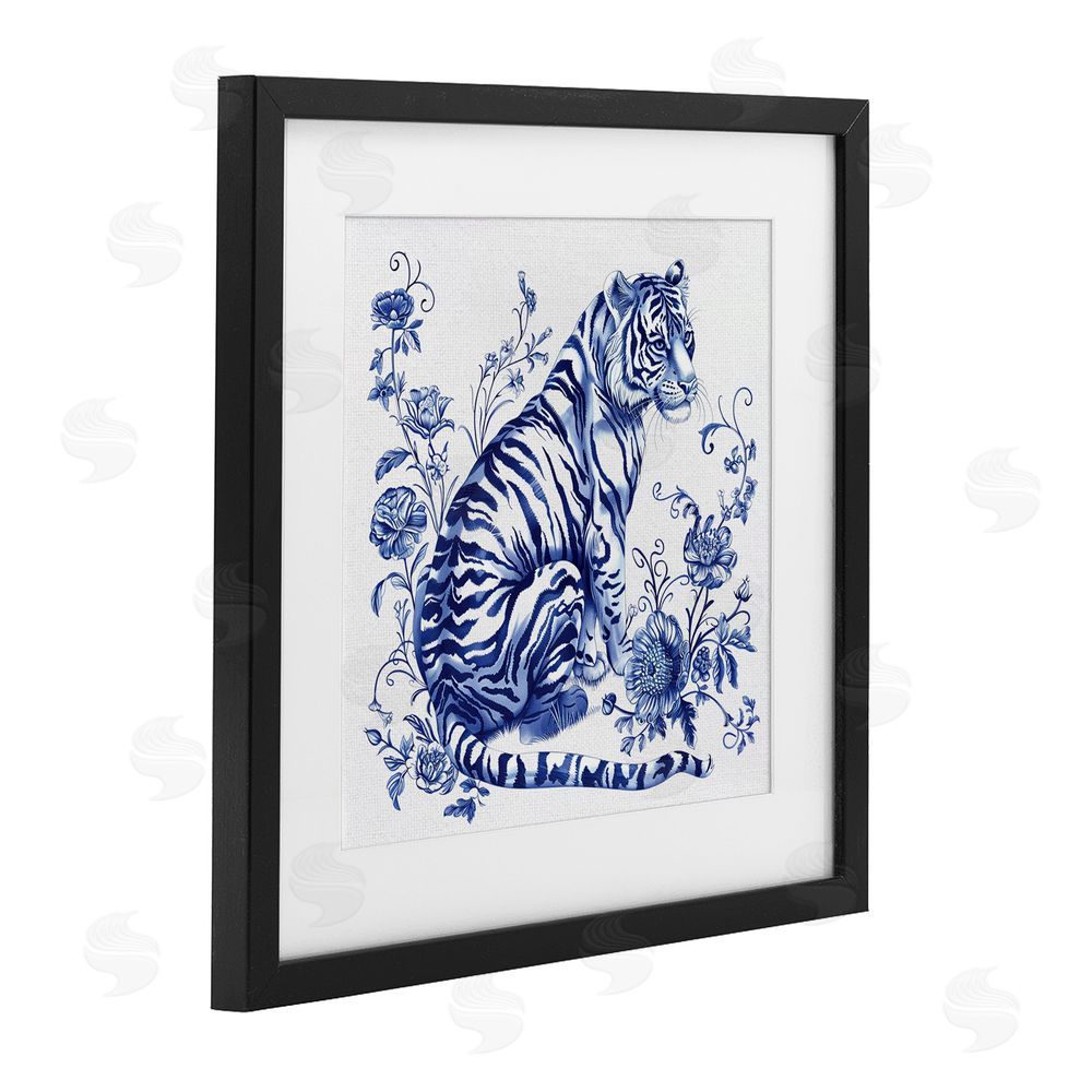 Lettered and Lined Traditional Ornate Floral Tiger Black Framed Print Under Glass Wall Art