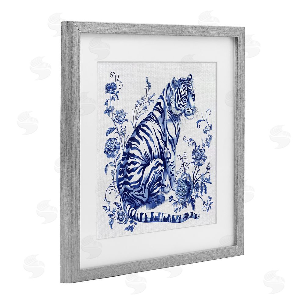 Lettered and Lined Traditional Ornate Floral Tiger Gray Framed Print Under Glass Wall Art