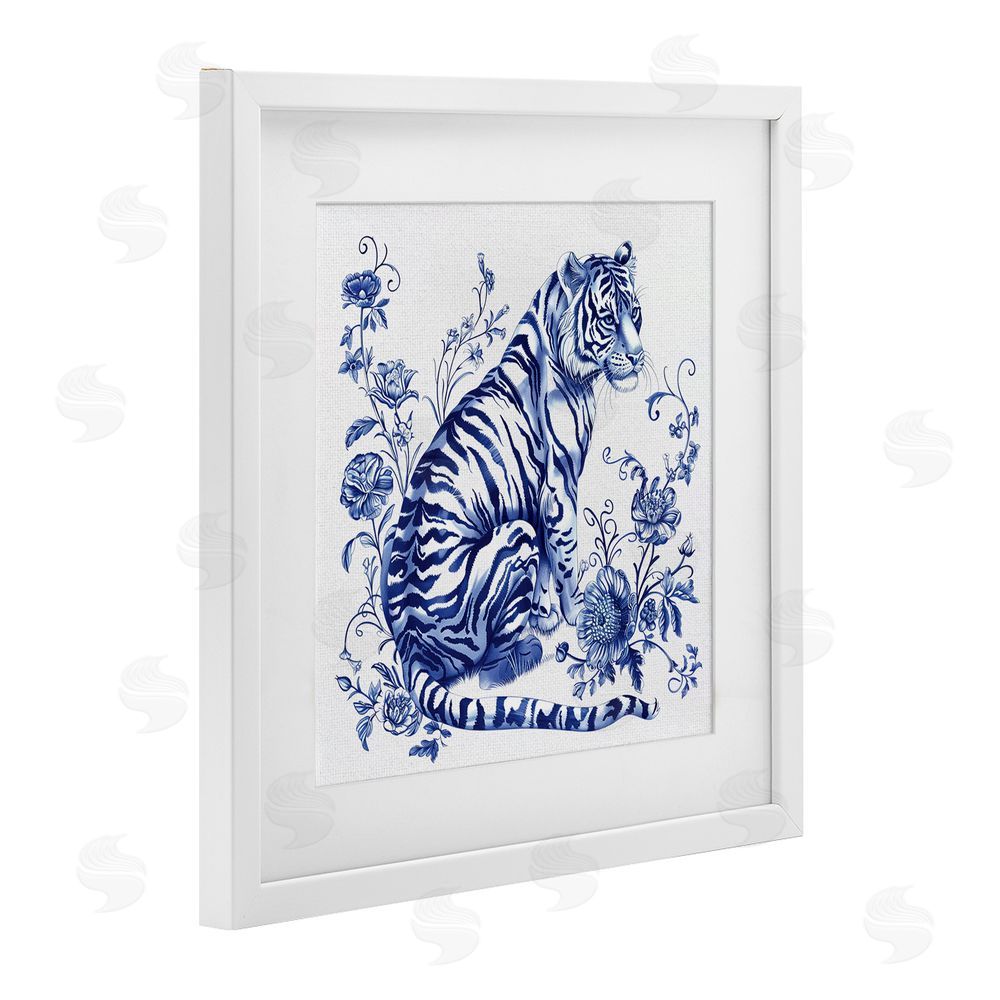 Lettered and Lined Traditional Ornate Floral Tiger White Framed Print Under Glass Wall Art