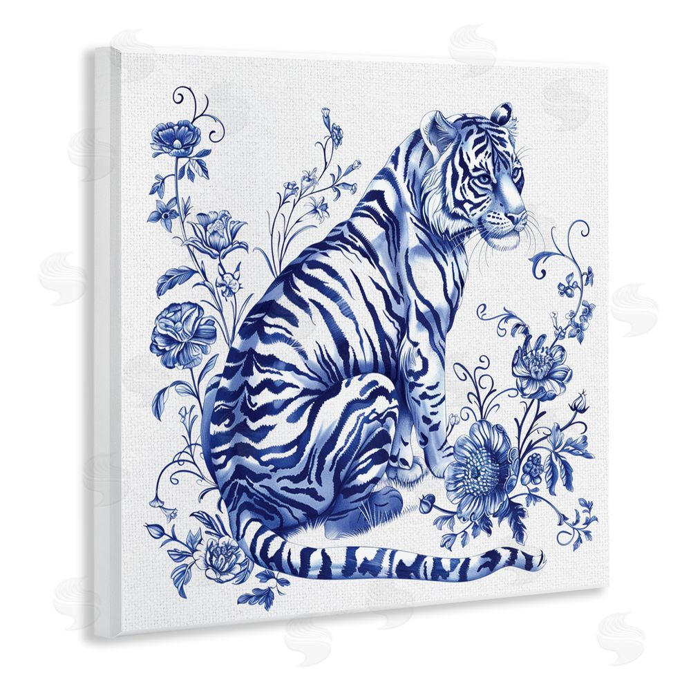 Lettered and Lined Traditional Ornate Floral Tiger Wooden Wall Plaque Art Print
