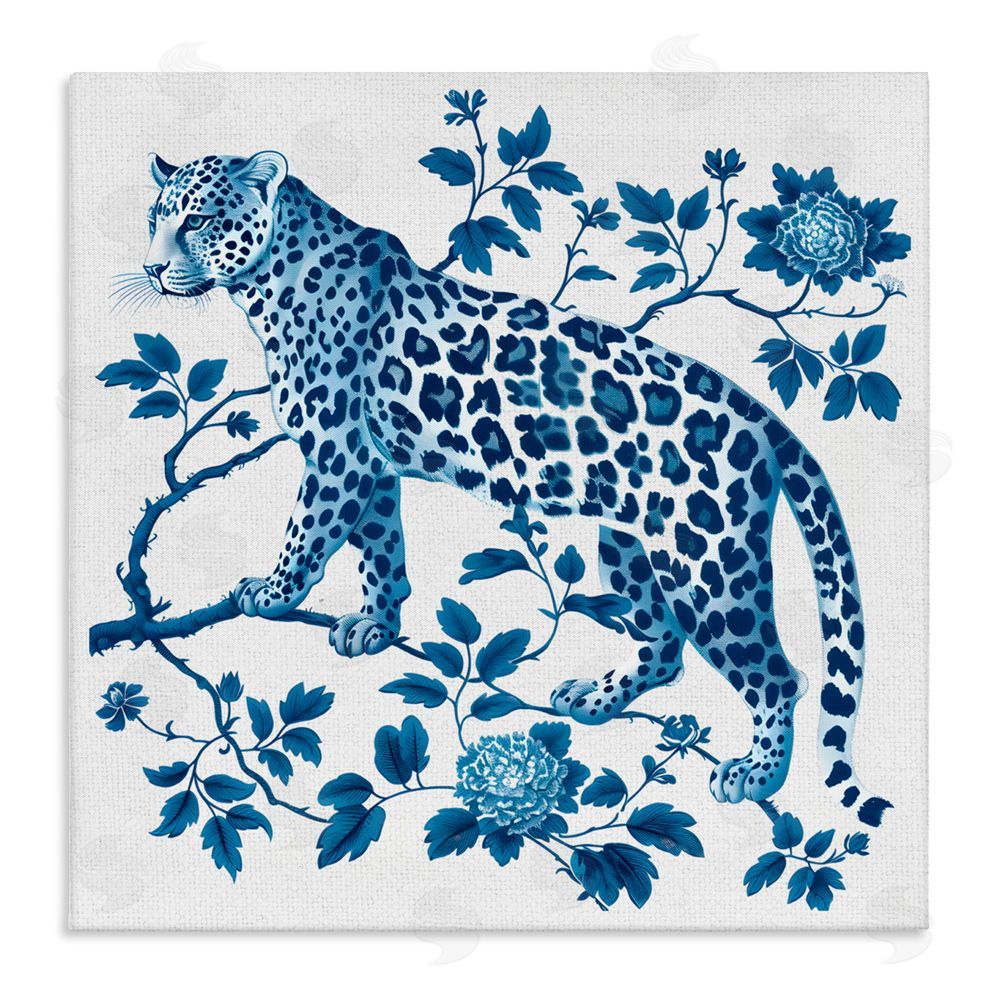 Lettered and Lined Traditional Ornate Floral Leopard Stretched Canvas Wall Art Print