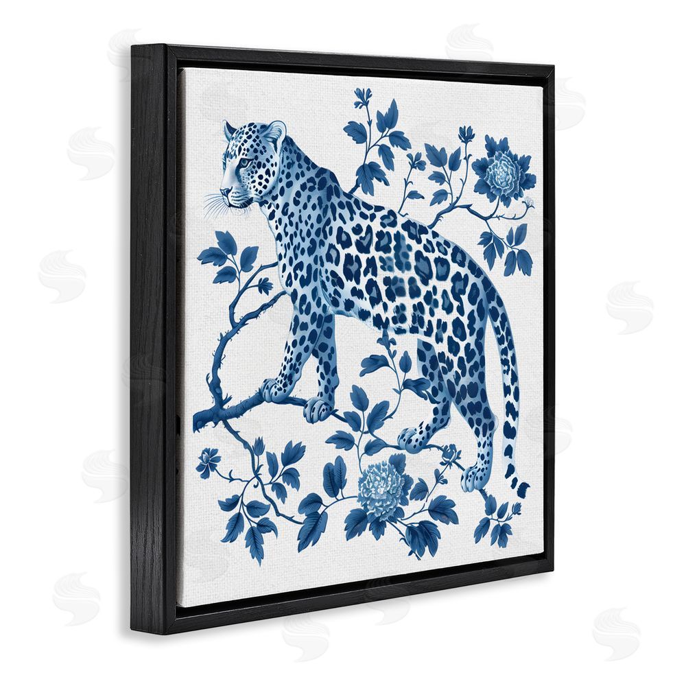 Lettered and Lined Traditional Ornate Floral Leopard Black Floating Frame Canvas Wall Art Print